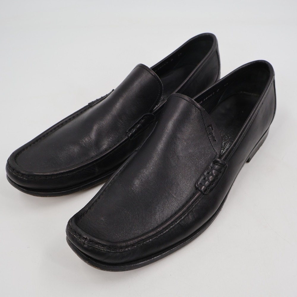 Salvatore Ferragamo Loafers Mens 13 D Black Leather Square Toe UR 98357 Italy